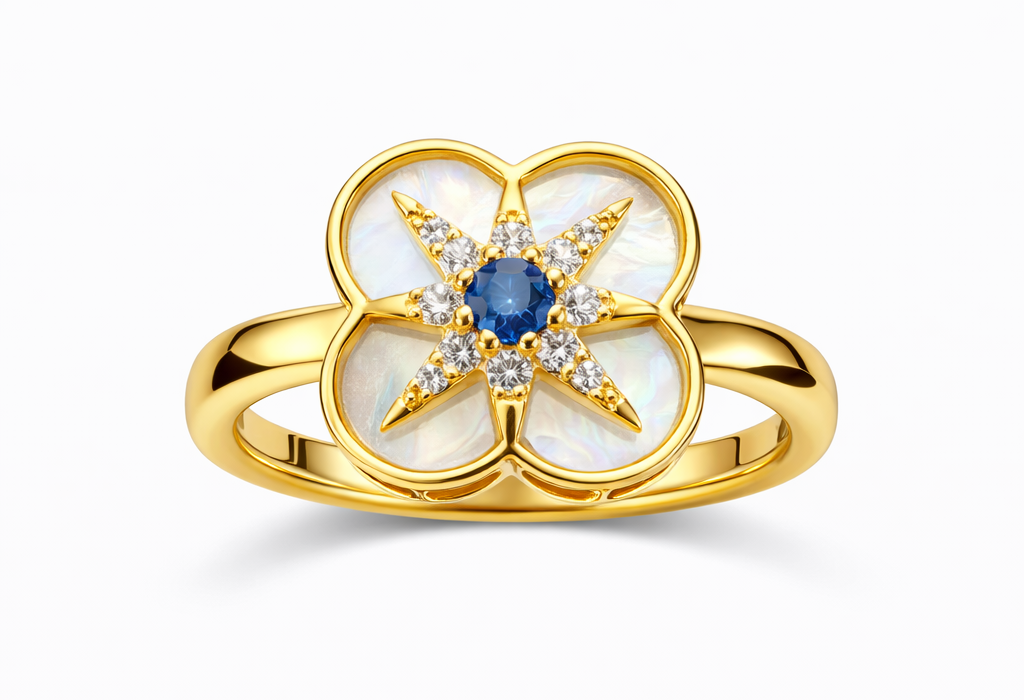 Anillo flor oro amarillo y esmalte