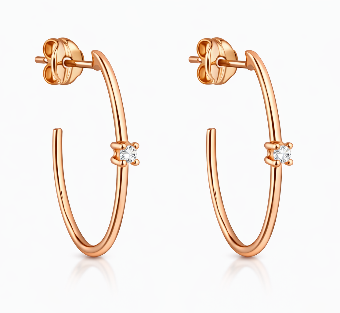 Pendientes criolla abiertas de oro rosa con diamante