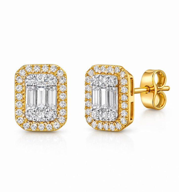 Pendientes de Oro Amarillo con Diamantes Baguette y Brillantes