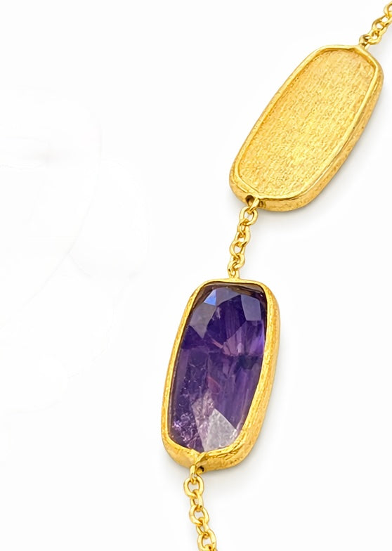 Pulsera Aurora en Oro Amarillo con Amatistas y Calcedonias