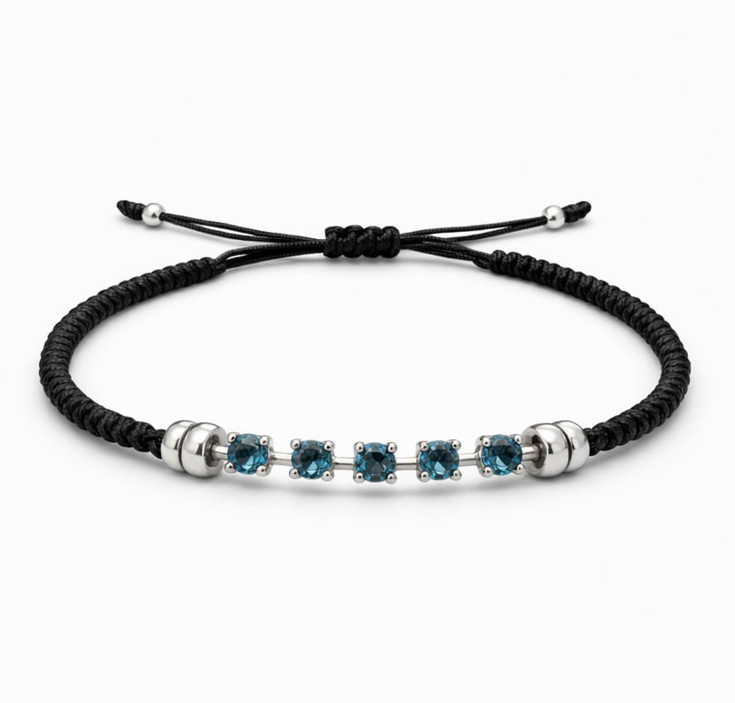 Pulsera Macramé London Blue en Oro Blanco