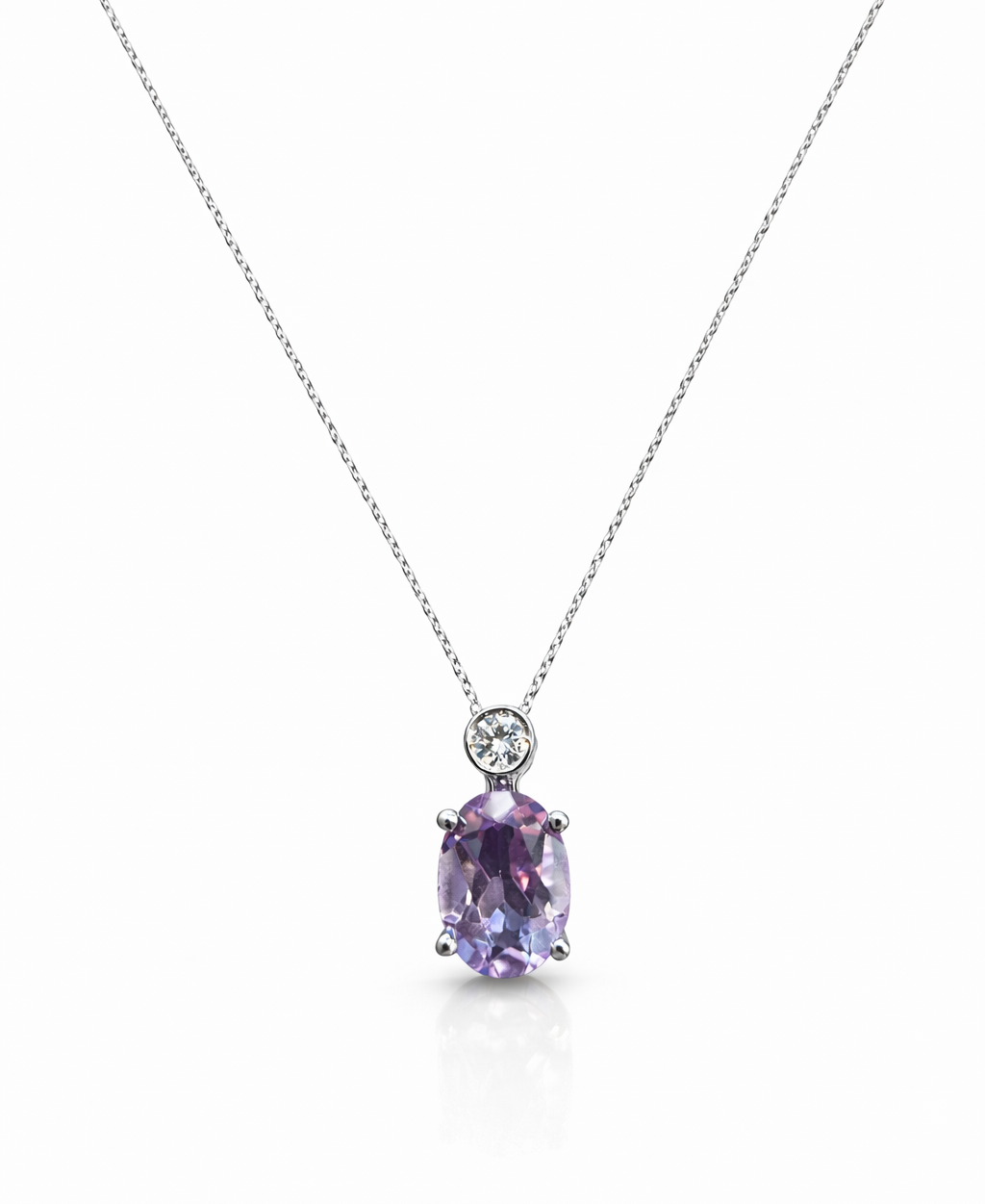 Colgante de Oro Blanco con Amatista y Diamante