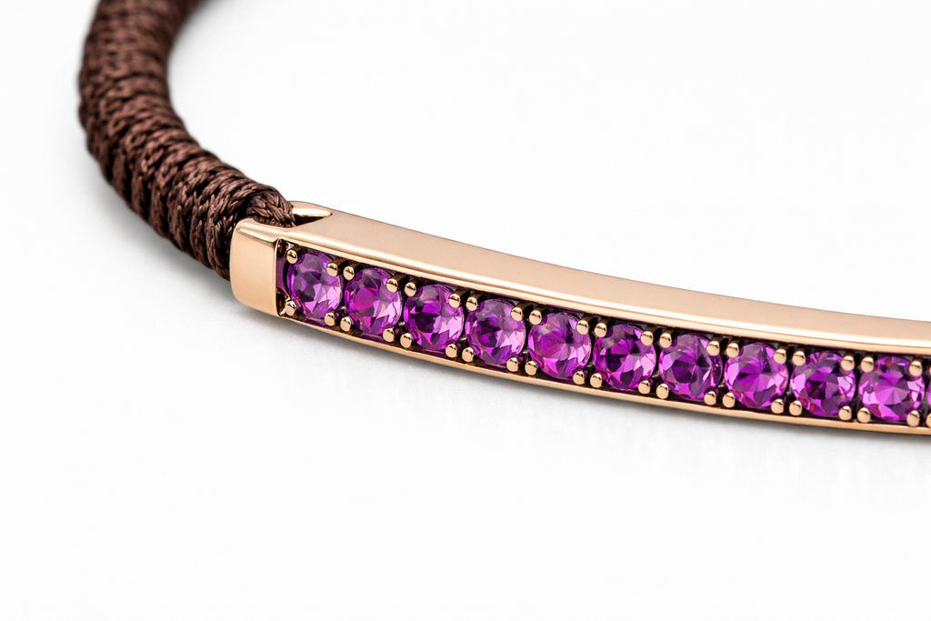Pulsera Macramé de Oro Rosa con Zafiros Rosas