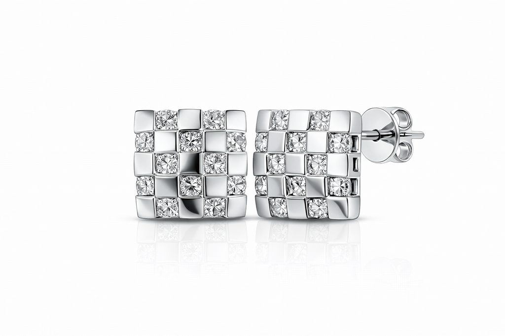 Pendientes cuadrados de oro blanco con diamantes