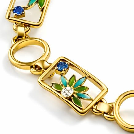 Pulsera de Oro Amarillo con Esmalte, Zafiros Azules y Diamantes