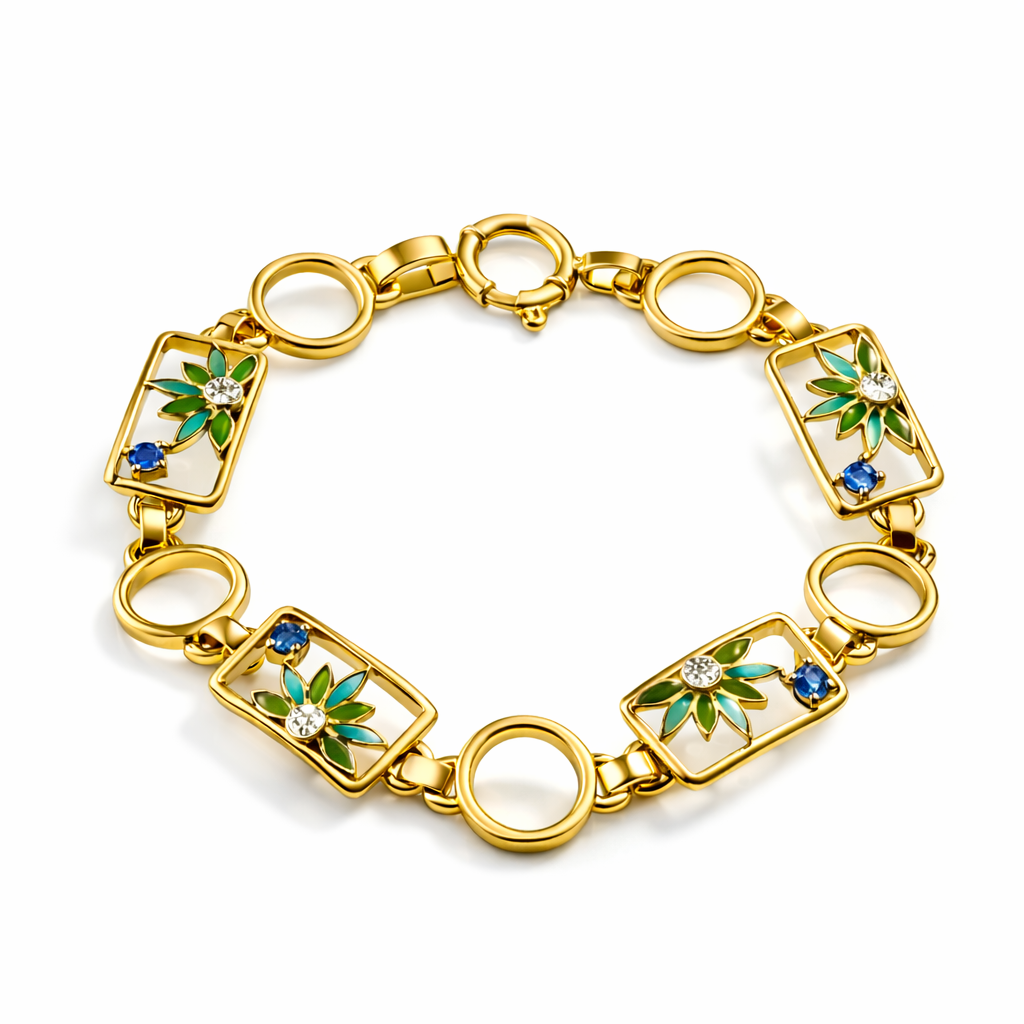 Pulsera de Oro Amarillo con Esmalte, Zafiros Azules y Diamantes