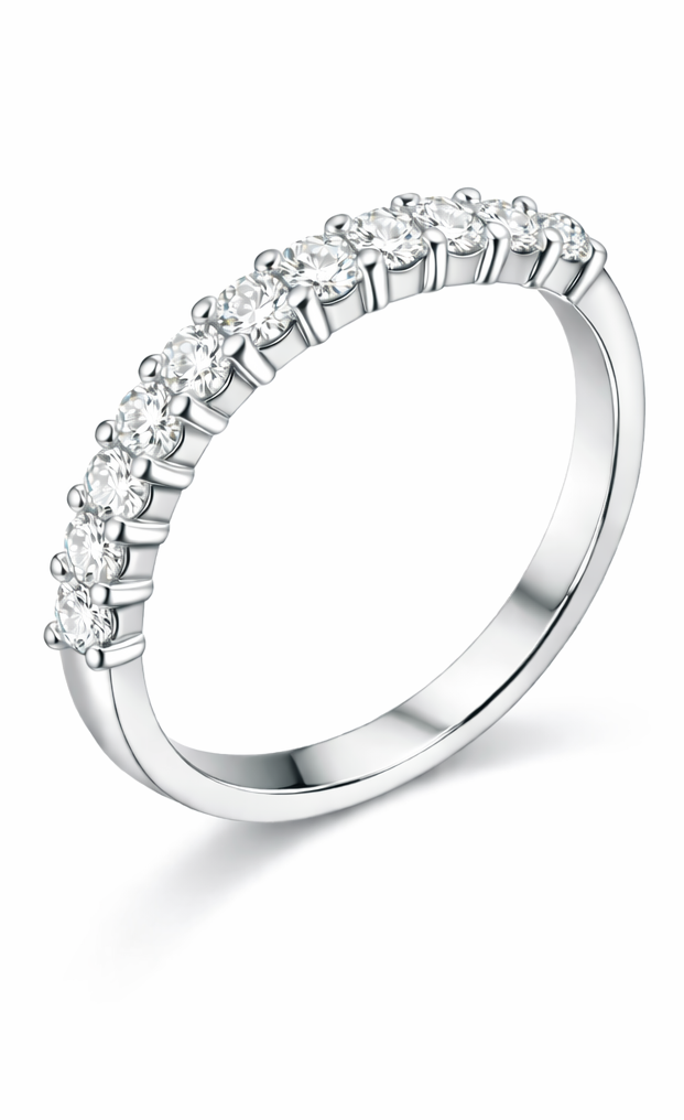 Anillo media alianza de brillantes de oro blanco