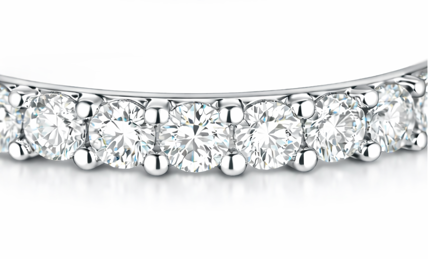 Anillo media alianza de brillantes de oro blanco