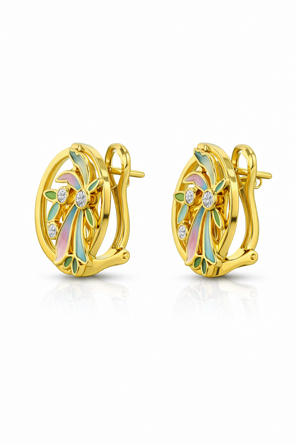 Pendientes de Oro Amarillo con Diamantes Talla Brillante y Esmalte