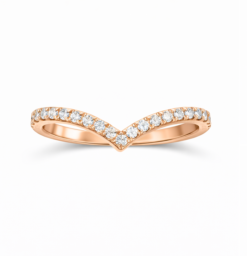 Anillo Chevron de Oro Rosa con Diamantes