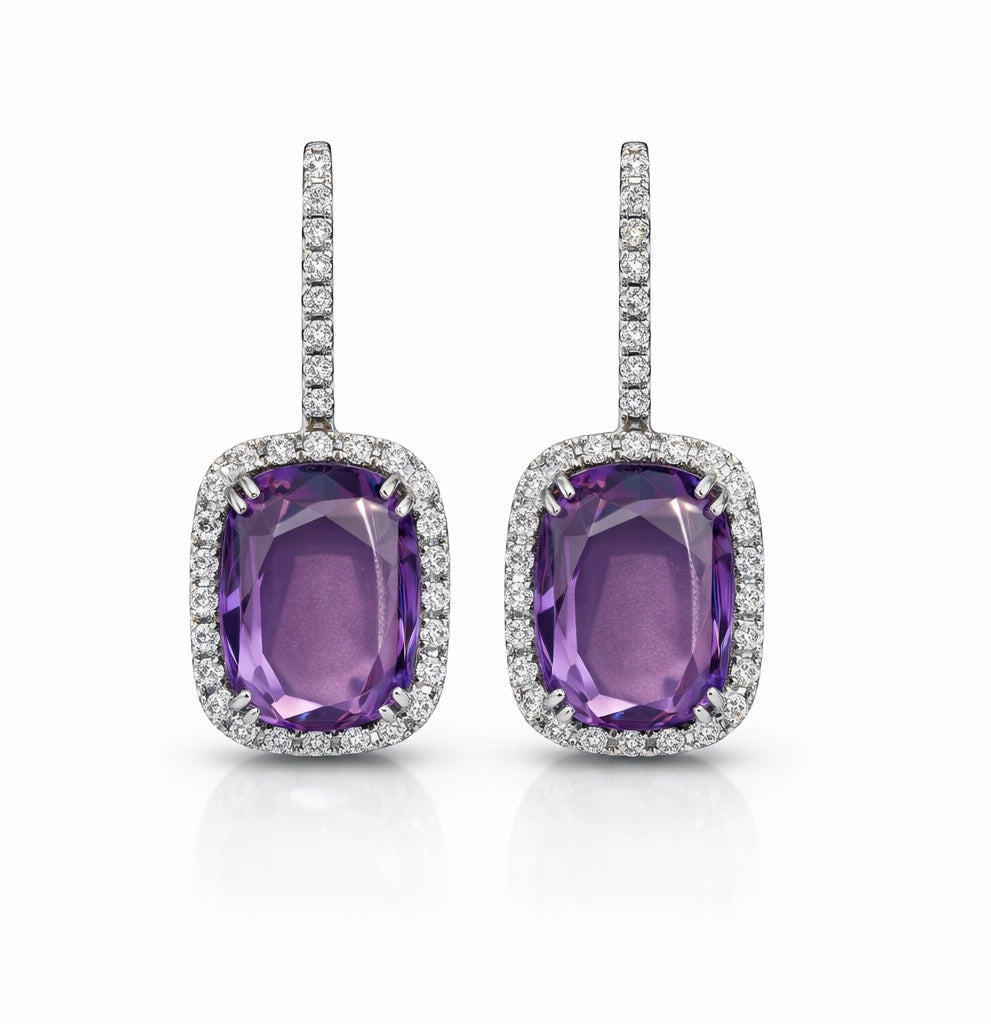 Pendientes Amatista y Diamantes