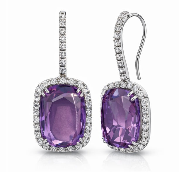 Pendientes Amatista y Diamantes