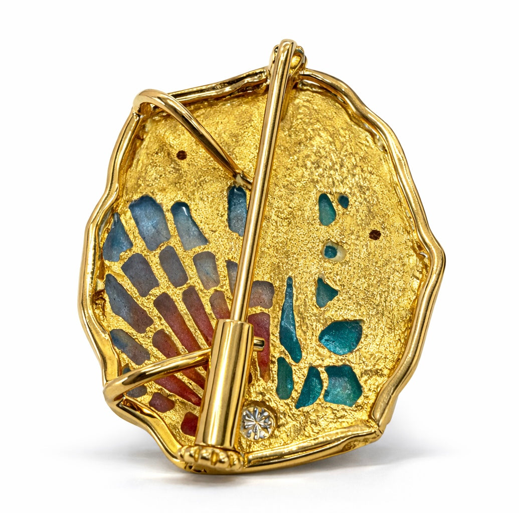 Broche Oro Amarillo estilo Ofelia con Esmalte Natural y Diamantes