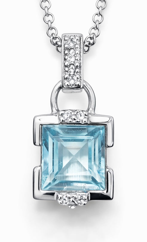 Colgante de Oro Blanco con Aguamarina y Diamantes