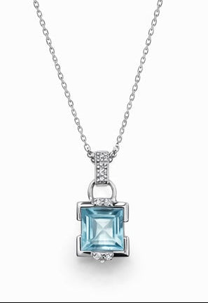 Colgante de Oro Blanco con Aguamarina y Diamantes