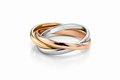 Anillo Triple Entrelazado de Oro Amarillo, Rosa y Blanco