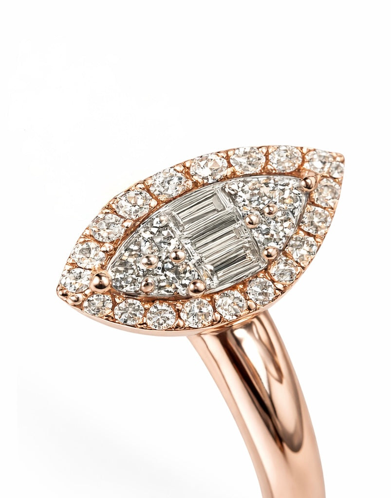 Anillo Abierto Triflor en Oro Rosa con Diamantes