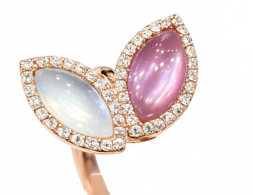 Anillo Abierto Triflor en Oro Rosa con Diamantes