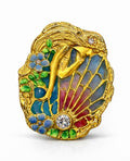 Broche Oro Amarillo estilo Ofelia con Esmalte Natural y Diamantes