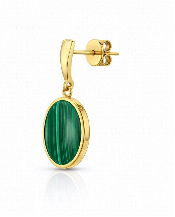 Pendientes de Oro Amarillo con Malaquita Natural