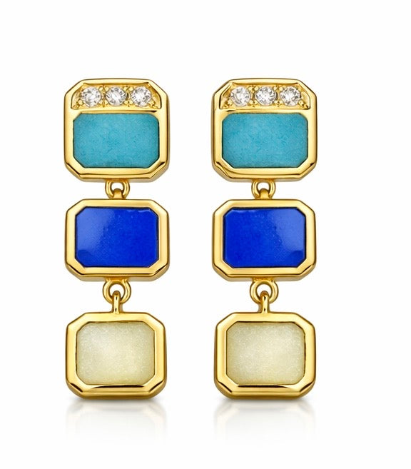 Pendientes Oro Amarillo con Esmalte Artesanal y Diamantes