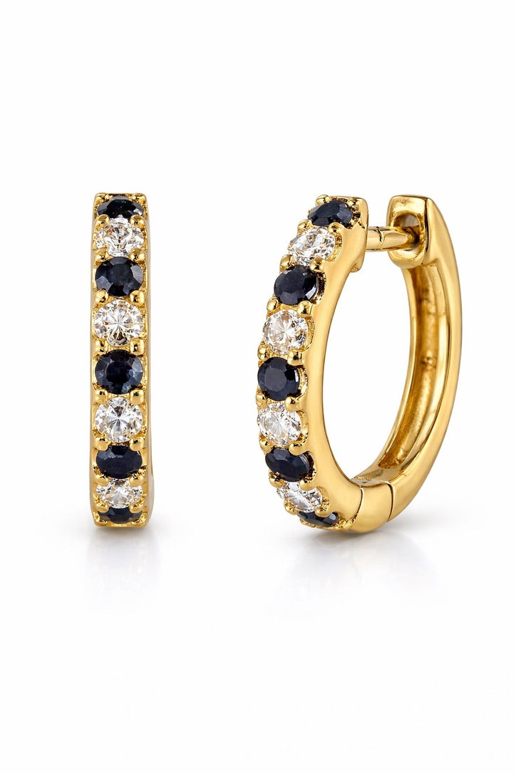 Pendientes Criolla de Oro Amarillo con Diamantes Negros y Diamantes