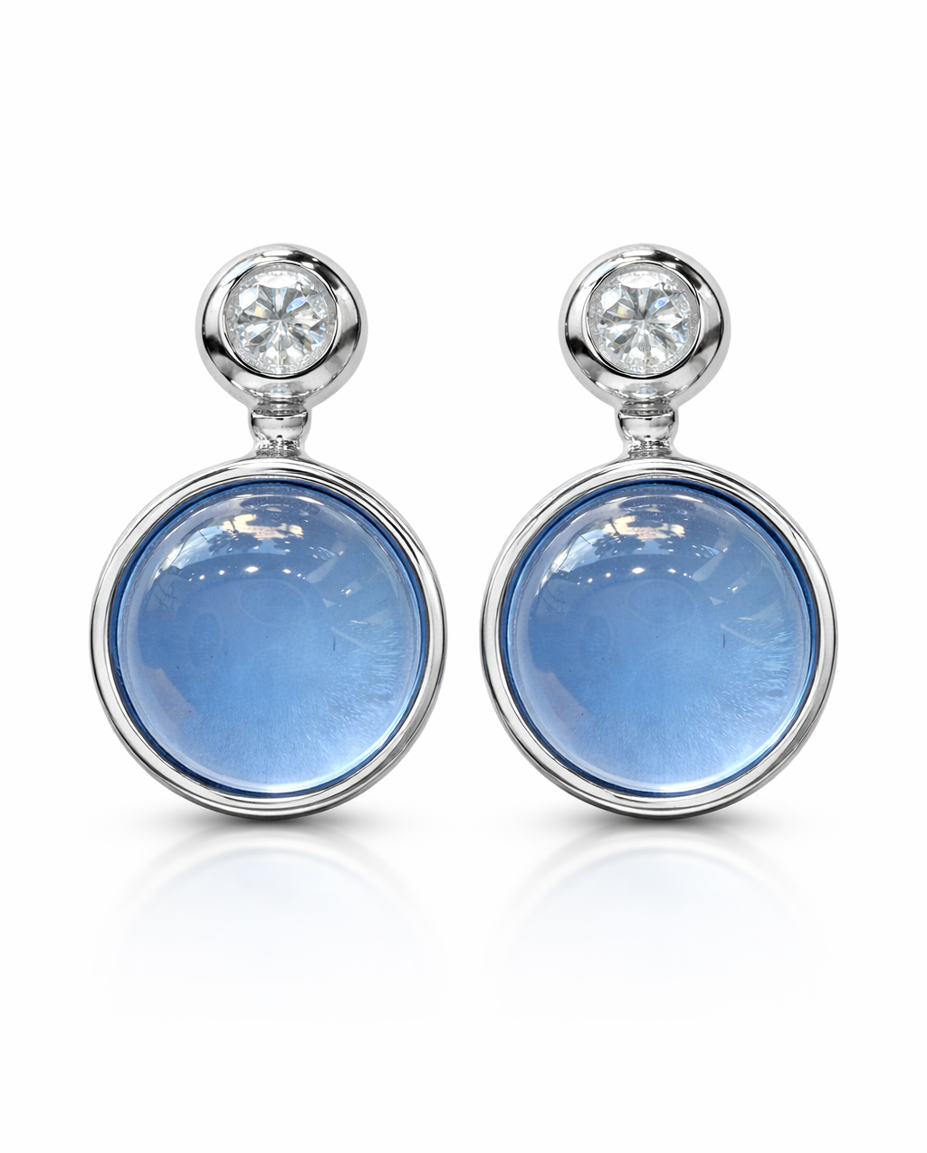 Pendientes de Oro Blanco con Calcedonia Azul y Diamantes