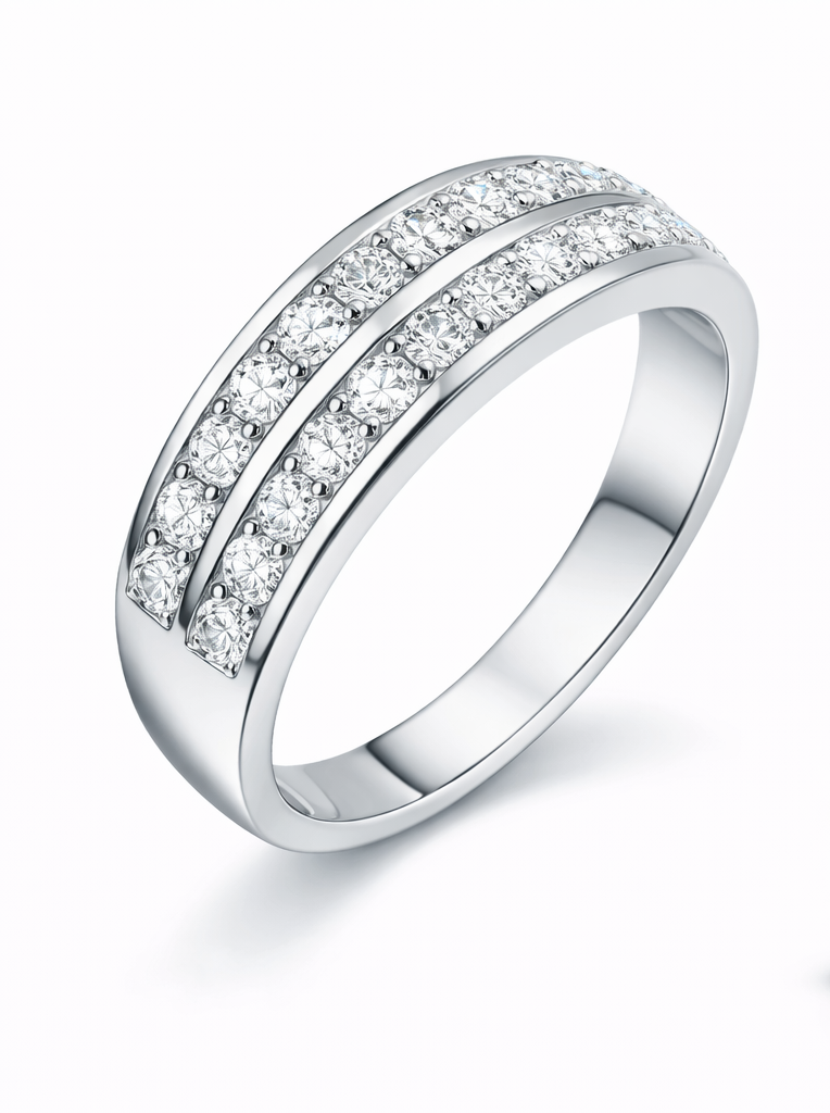 Anillo media alianza doble de brillantes de oro blanco