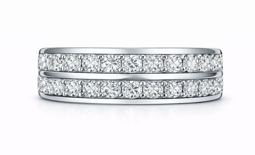 Anillo media alianza doble de brillantes de oro blanco