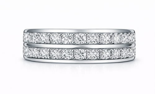 Anillo media alianza doble de brillantes de oro blanco