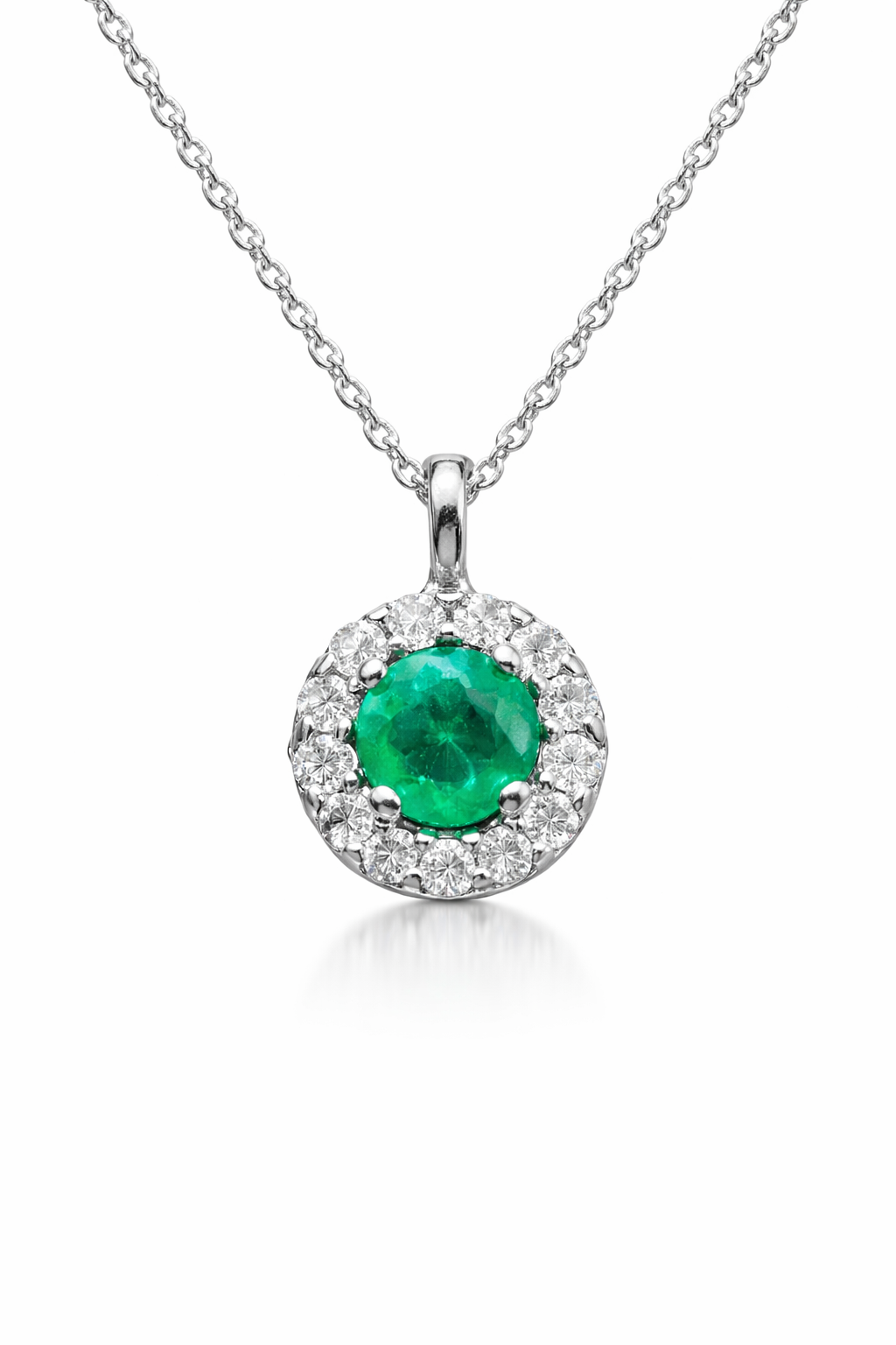 Colgante de Oro Blanco con Esmeralda y Diamantes