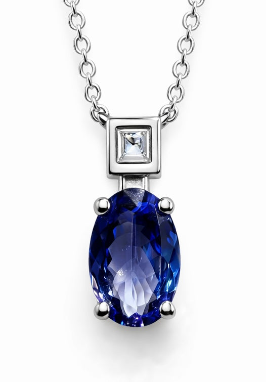 Colgante de Oro Blanco con Tanzanita y Princesa