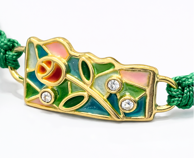 Pulsera Esmalte Botánico en Oro Amarillo con Diamantes