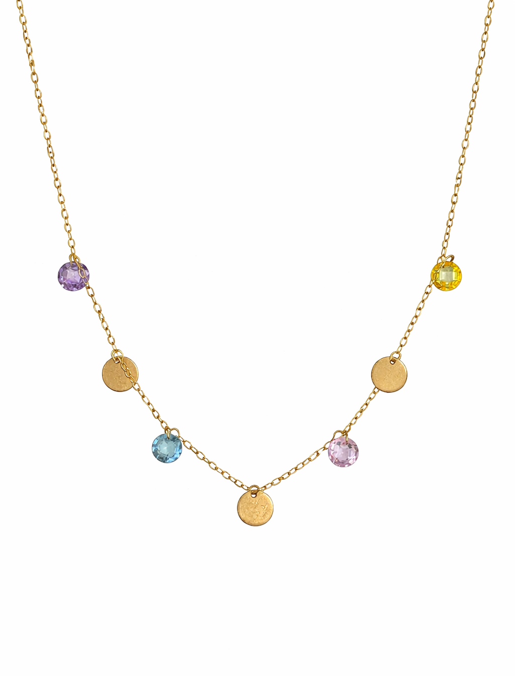 Colgante de Oro Amarillo con Gemas Naturales de Color y Chapitas Decorativas