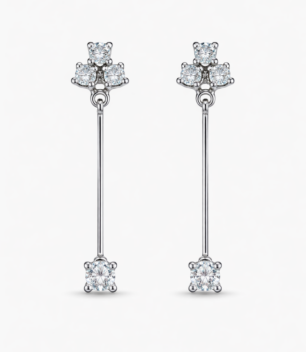 Pendientes Largos de Oro Blanco con Diamantes