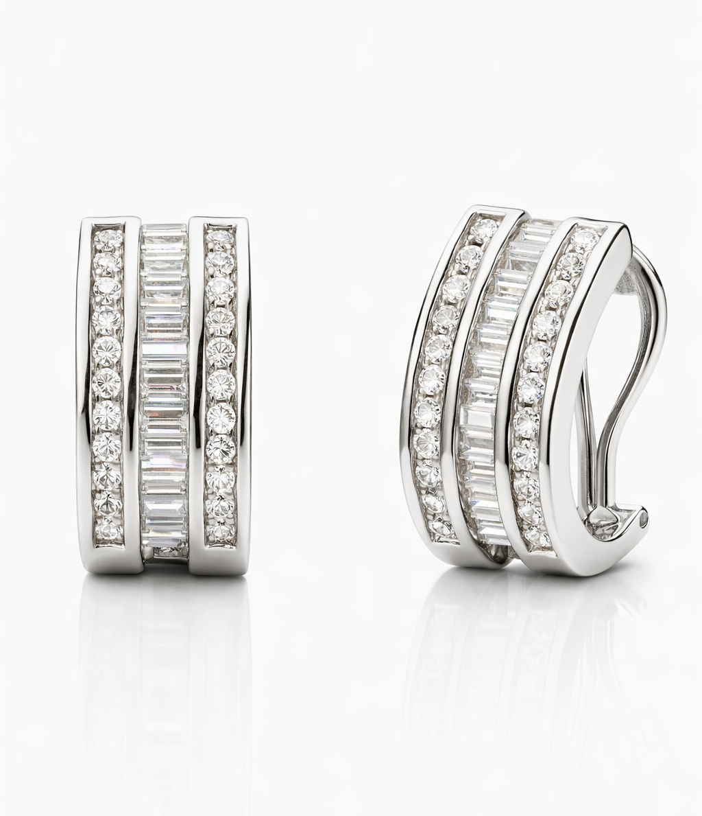 Pendientes de Oro Blanco con Diamantes Brillante y Baguette