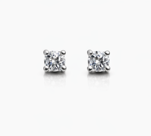 Pendientes Solitario de Oro Blanco con Diamante Talla Brillante 0.10 ct