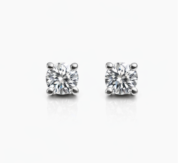 Pendientes Solitario de Oro Blanco con Diamante Talla Brillante 0,20 ct