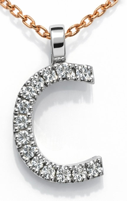 Colgante Letra C en Oro Blanco con Diamantes