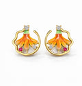 Pendientes Flor en esmalte en Oro Amarillo con Diamantes y Rubí