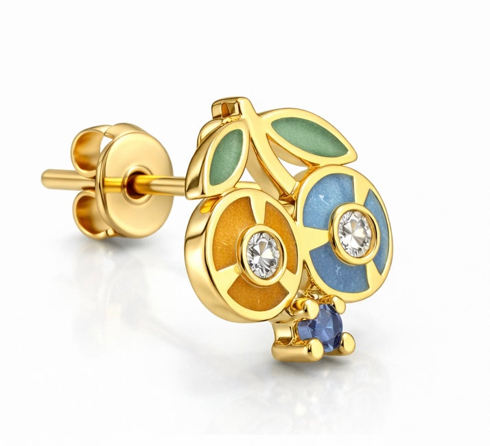 Pendientes Oro Amarillo con Esmalte Artesanal y Zafiro Azul