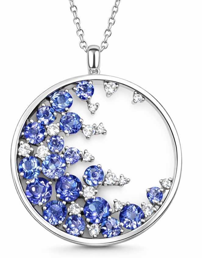 Colgantes de oro blanco con tanzanitas y diamantes