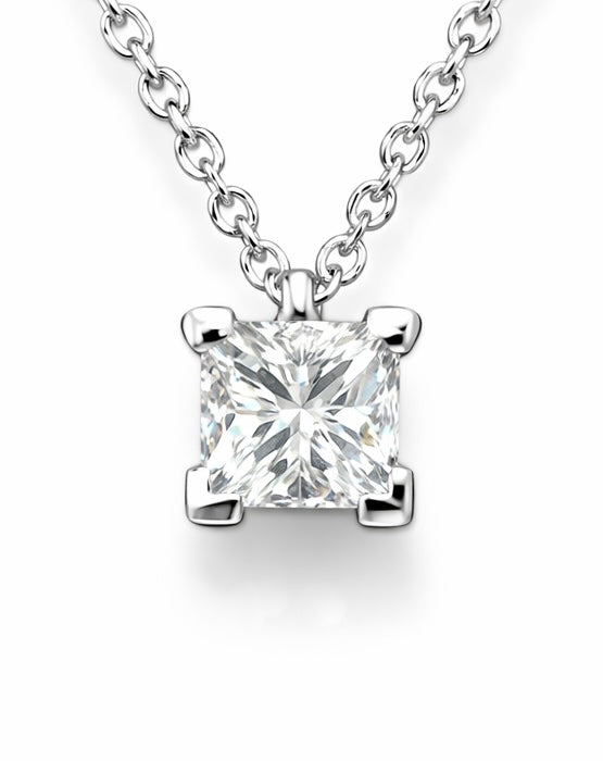 colgante de oro blanco con Diamante Talla Princesa