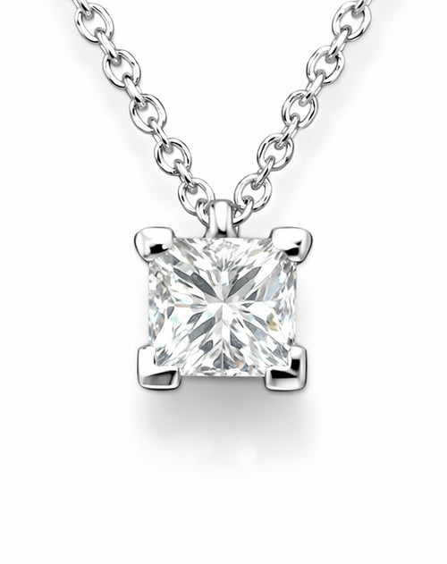 colgante de oro blanco con Diamante Talla Princesa