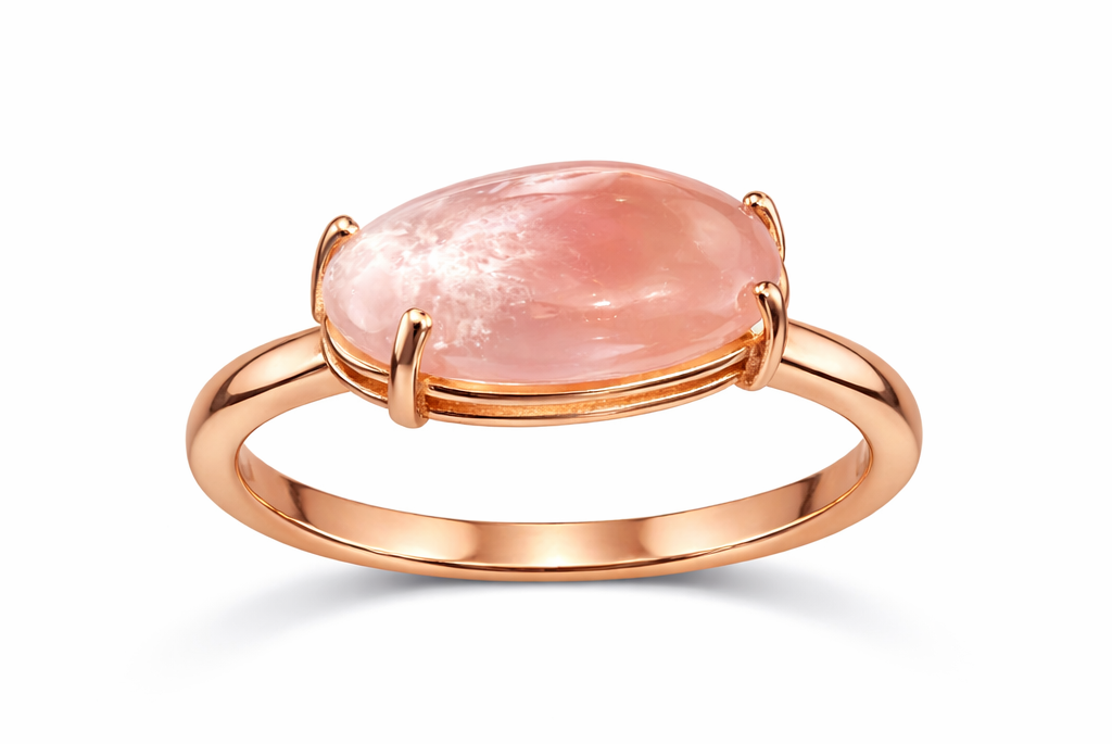 Anillo cuarzo rosa talla cabujón de oro rosa