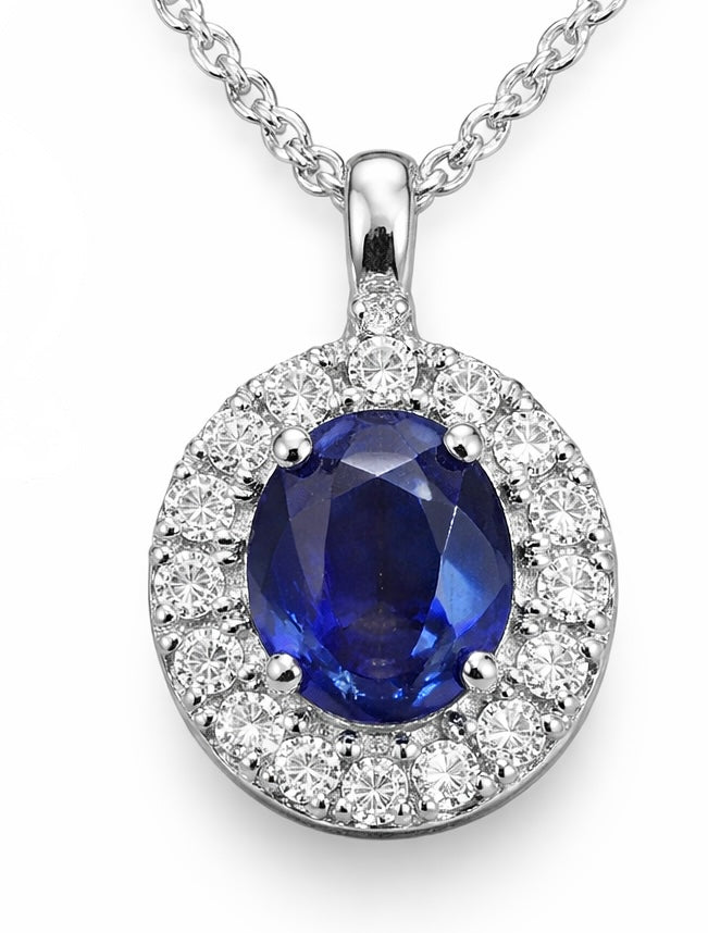 Colgante de Oro Blanco con Zafiro Azul y Diamantes
