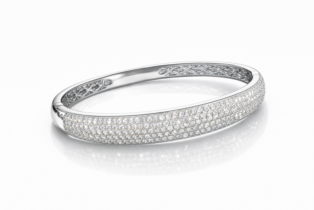 Pulsera Esclava de Oro Blanco con Pavé de Diamantes