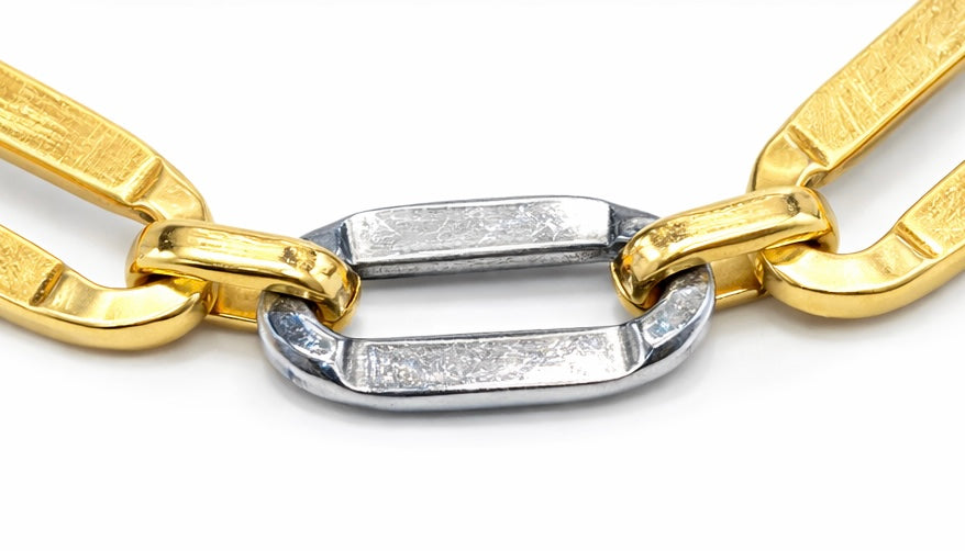 Pulsera Eslabón Rectangular Bicolor de oro