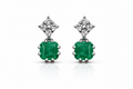 Pendientes Esmeralda y Diamantes de oro blanco