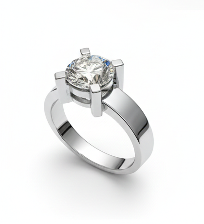 Anillo solitario cuatro grapas de oro blanco